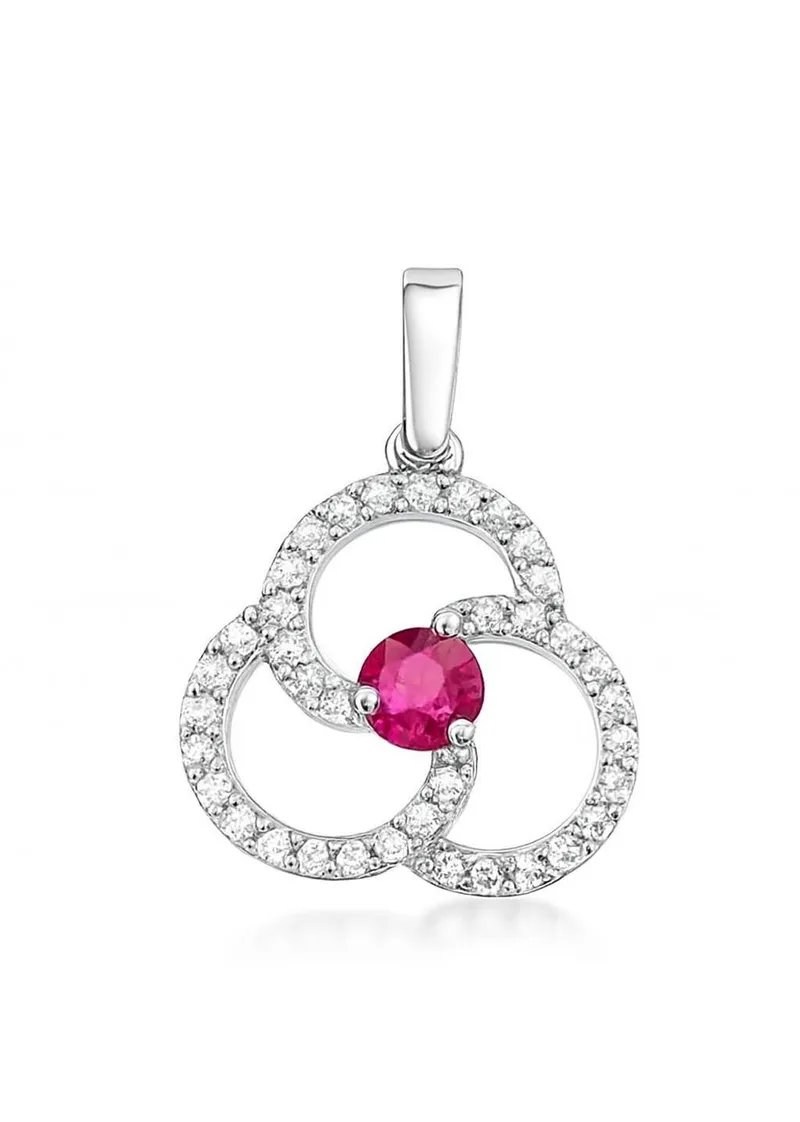 Pendentif Fleur Rubis Rouge et Oxyde en Or Blanc 750 pour femme - Bijoux Trabbia Vuillermoz