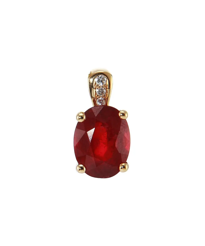 Pendentif Rubis Rouge traité Ovale 9x7mm et Diamants en Or Jaune 750 pour femme - Bijoux Trabbia Vuillermoz