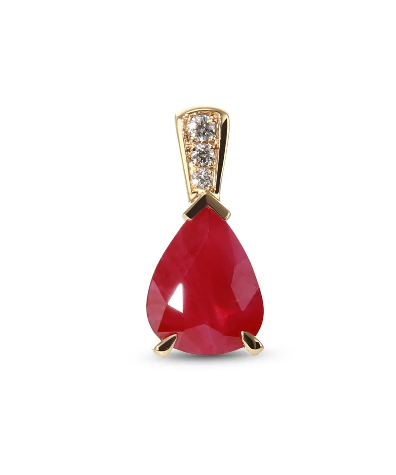 Pendentif Rubis Rouge Poire 9x7mm et Diamants en Or Jaune 750 pour femme - Bijoux Trabbia Vuillermoz