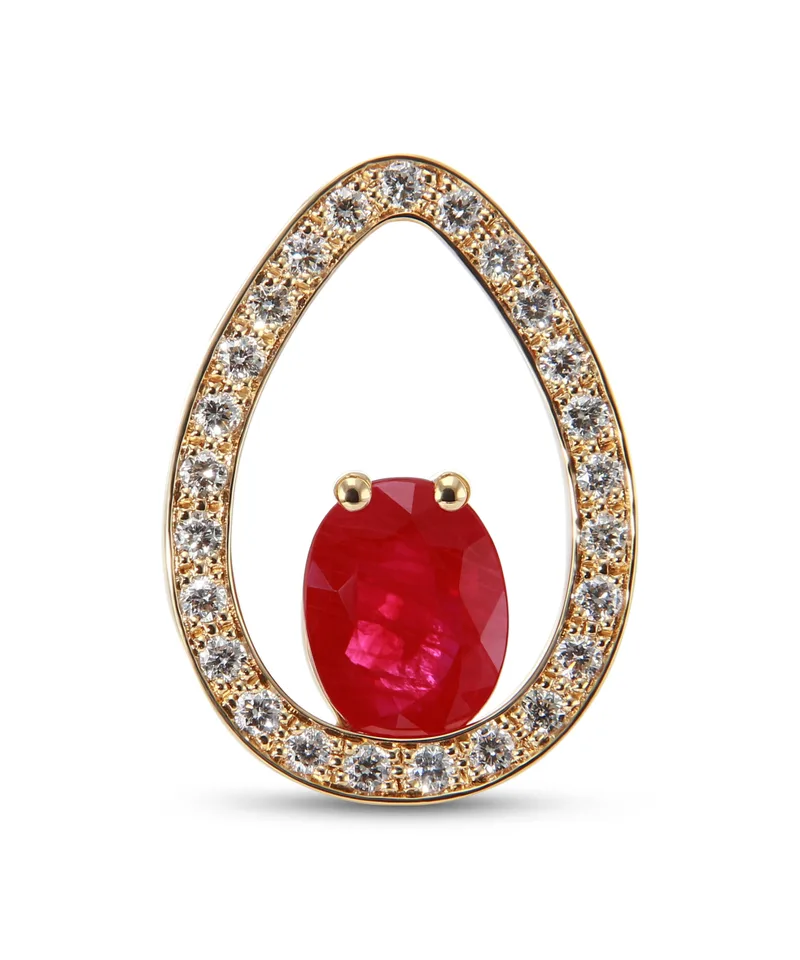 Pendentif Rubis Rouge Ovale 8x6mm et Diamants en Or Jaune 750 pour femme - Bijoux Trabbia Vuillermoz